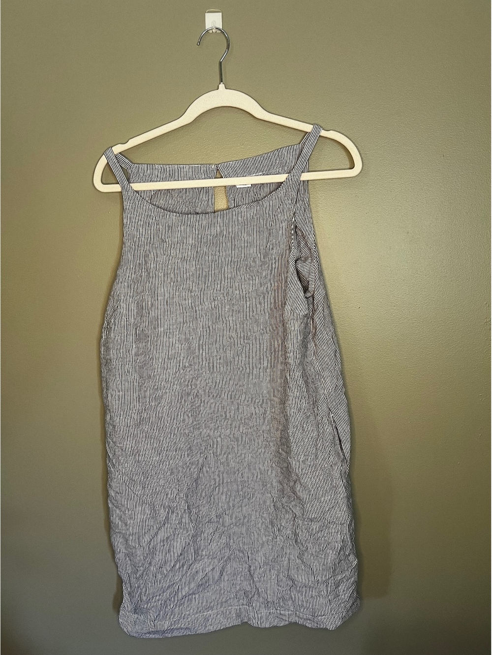 GAP White and Navy Blue Striped Linen Sleeveless Mini Dress